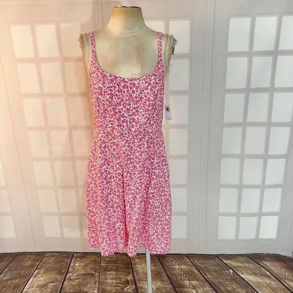 Old Navy NWT Pink White Floral Sleeveless Linen Blend Cami Mini Sundress Medium - Picture 1 of 10